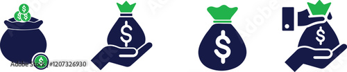 Hands holding sacks of dollars icon set You can easily change the color.