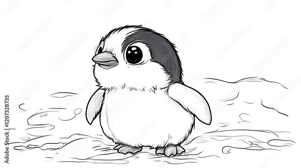 Adorable Baby Penguin: A Charming Sketch in Monochrome Adorable Baby Penguin: A Charming Sketch in Monochrome