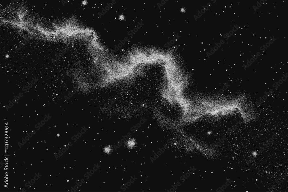 Deep space scene - universe, galaxy, nebula, stars in pointillism style. Vintage stippled background of stars in milky way. Vector illustration in retro grainy noisy grunge texture