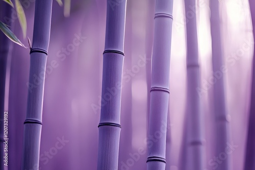 Bamboo stalks in shades of purple creating a serene atmosphere, ideal for wellness, meditation, and contemporary design themes in interior aesthetics. photo