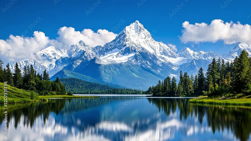 Majestic mountain reflection in a serene lake Majestic mountain reflection in a serene lake