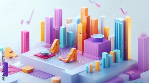 Colorful Abstract Cityscape Composed of Geometric Shapes and Vibrant Hues During Daylight