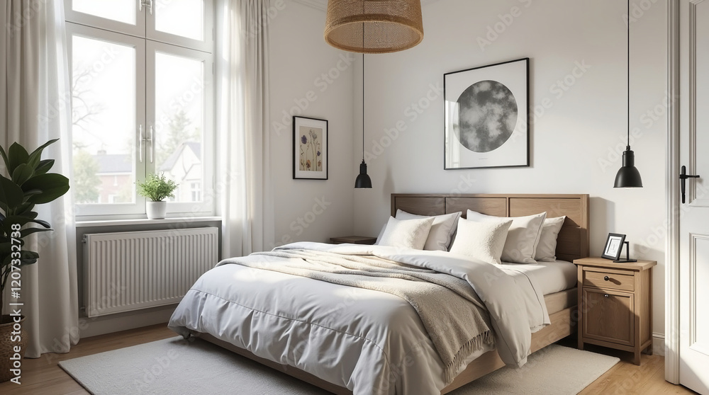 Fototapeta premium Cozy Scandinavian Bedroom Decor