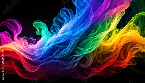 Colorful smoke creating abstract rainbow design on black background