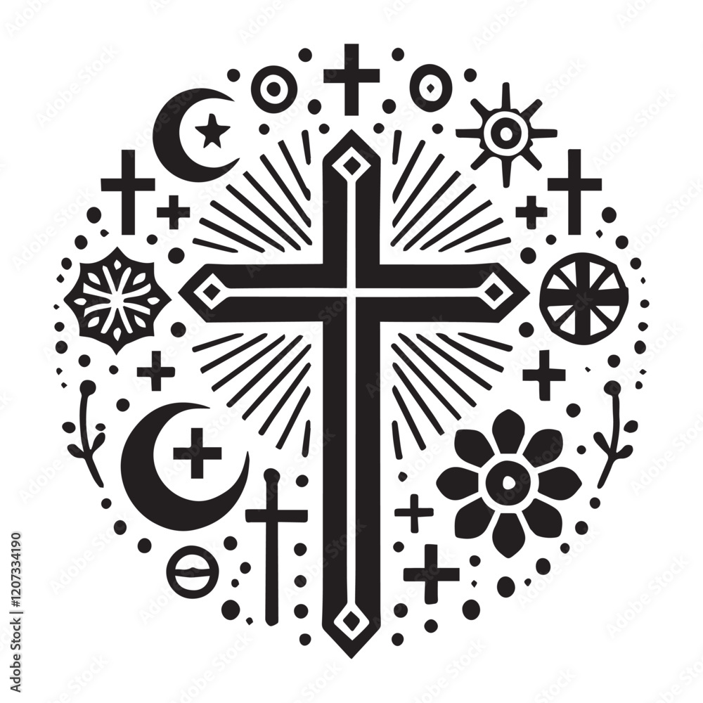 Obraz premium Ornate Christian Cross Symbol in a Circle