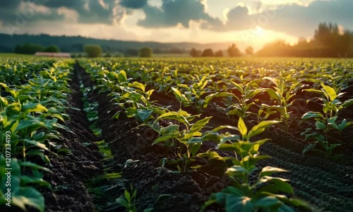 AI-powered agricultural systems optimizing crop yields and sustainability, illustrating tech in farming