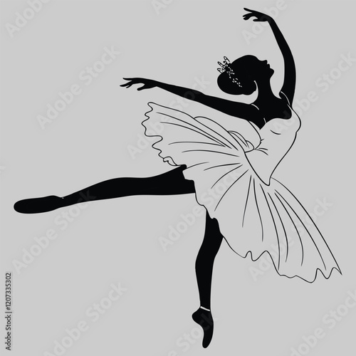 ballerina in mid pose silhouette vector design art and illustration