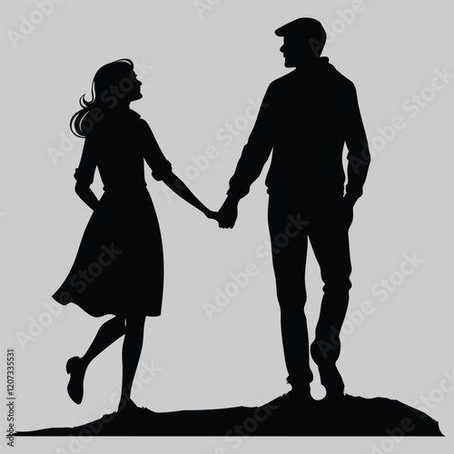 couple holding hands silhouette vector design art and illustration