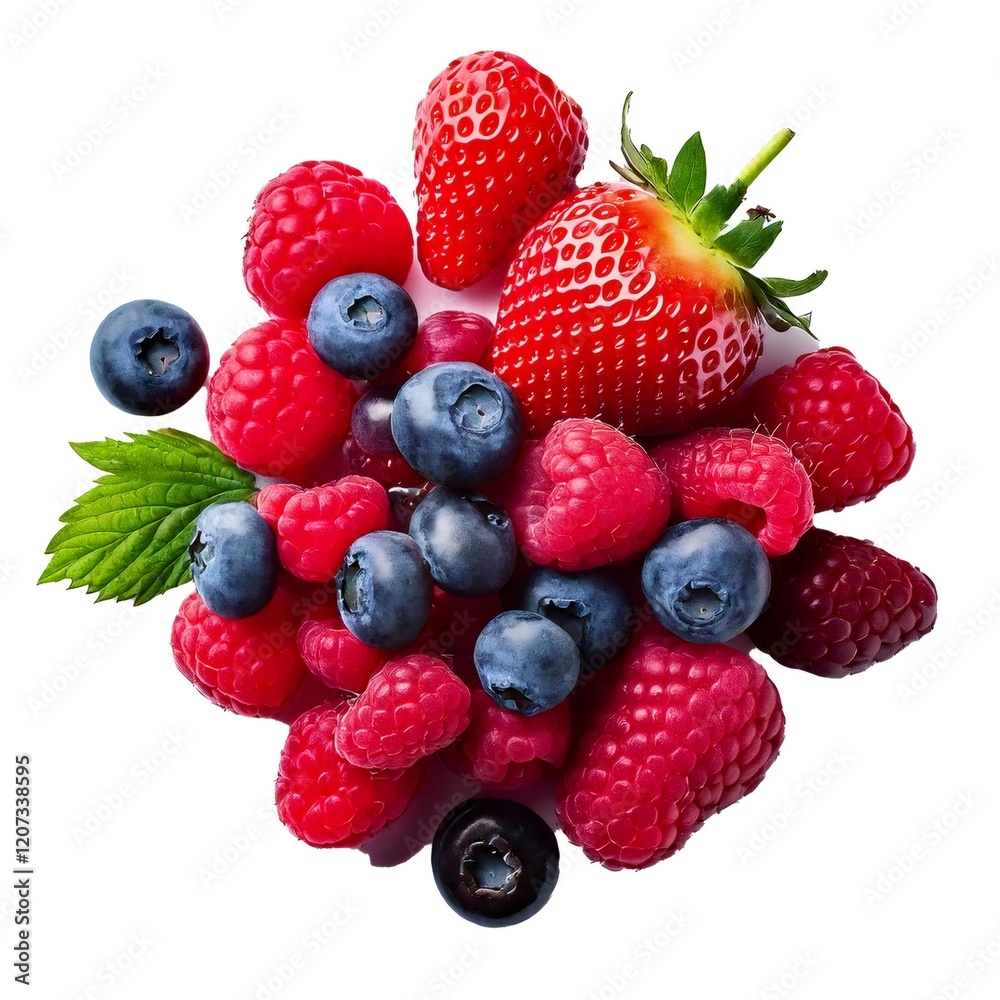 Fresh strawberries, raspberries and blueberries creating a colorful mix Fresh strawberries, raspberries and blueberries creating a colorful mix