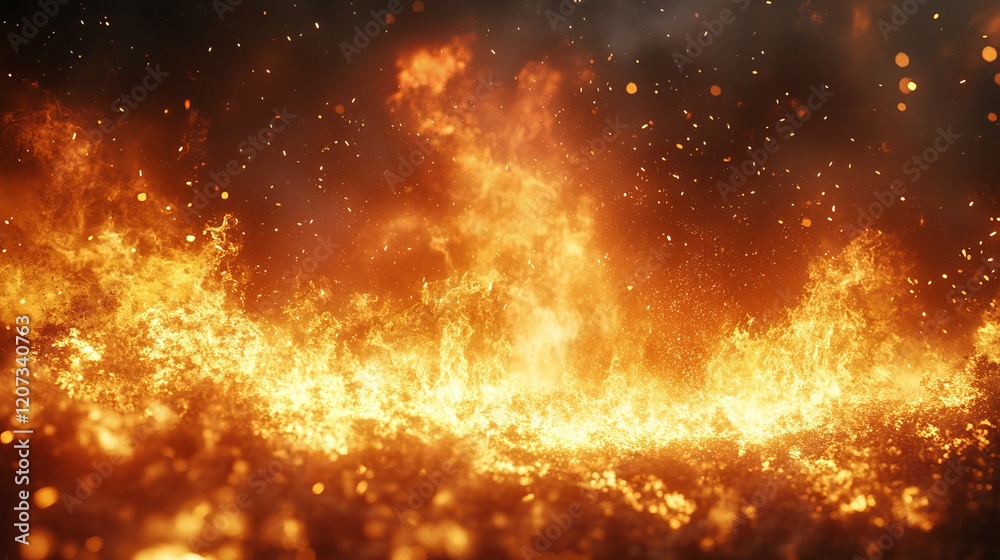 Intense Flames Erupting from a Blazing Fire in the Darkness Creating a Warm and Mysterious Atmosphere Intense Flames Erupting from a Blazing Fire in the Darkness Creating a Warm and Mysterious Atmosphere