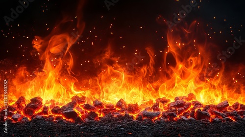 Intense Flames Dancing in the Darkness Creating a Warm Glow Amidst the Shadows of Nighttime Forest