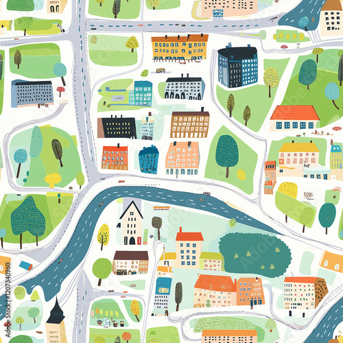 Map Illustration Seamless Pattern in Retro Style