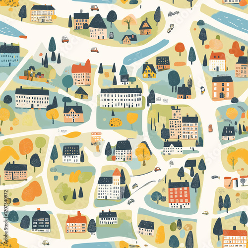 Map Illustration Seamless Pattern in Retro Style