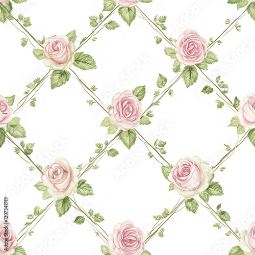Delicate Pink Roses Diamond Pattern Floral Design