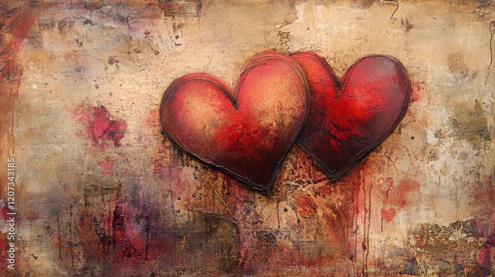 Two Intertwined Hearts Romantic Abstract Painting