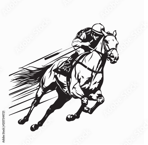 Horse Racing with Jockey Vector Logo Design Vector on white background.