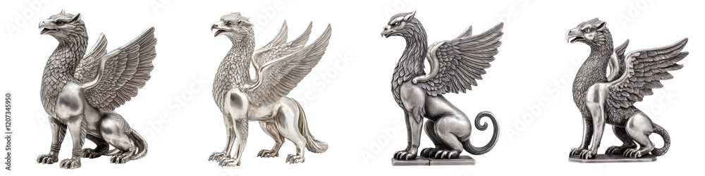 Fototapeta premium Majestic winged beasts carved in stone a collection of ornate legendary griffin and dragon statues standing as architectural and mythological symbols of power and guardianship