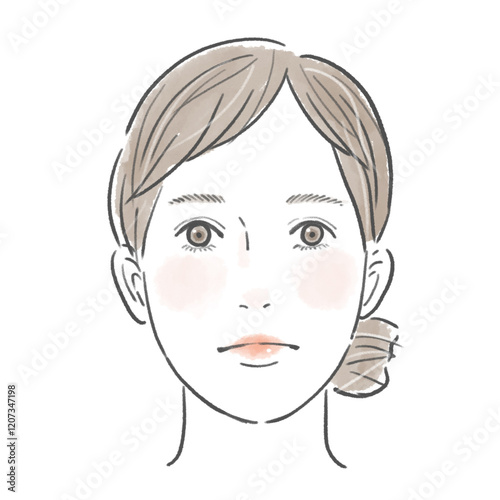 ノーメイクのきれいなまとめ髪の女性