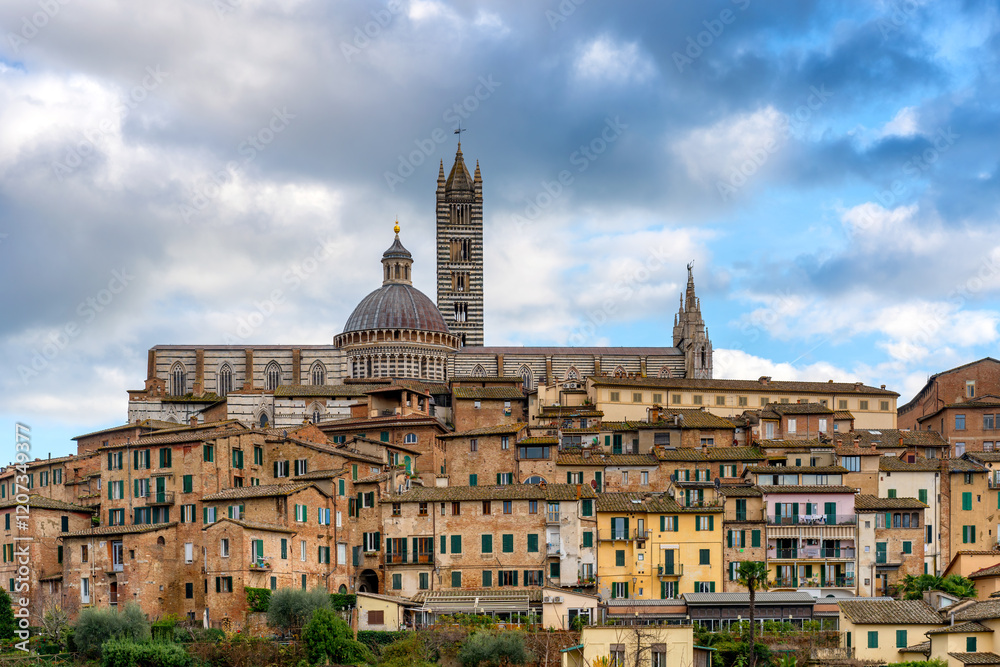 Close-up of Siena Cathedral with historic Italian architecture Close-up of Siena Cathedral with historic Italian architecture