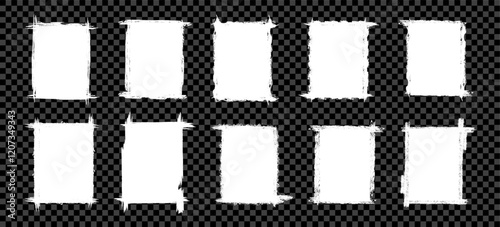 Set of paintbrush dabs in square shapes on a transparent background