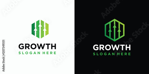Growth chart vector logo design in hexagon shape with modern, simple, clean and abstract style. Icon for business, consulting, financial and personal branding.