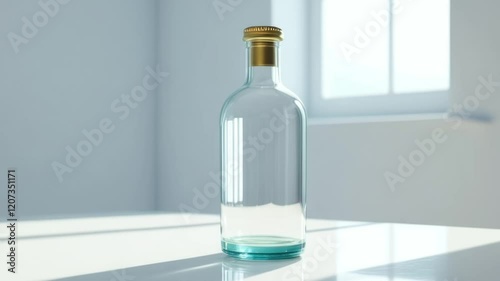 Wallpaper Mural Minimalist glass bottle on sunlit white surface in bright room with large window Torontodigital.ca