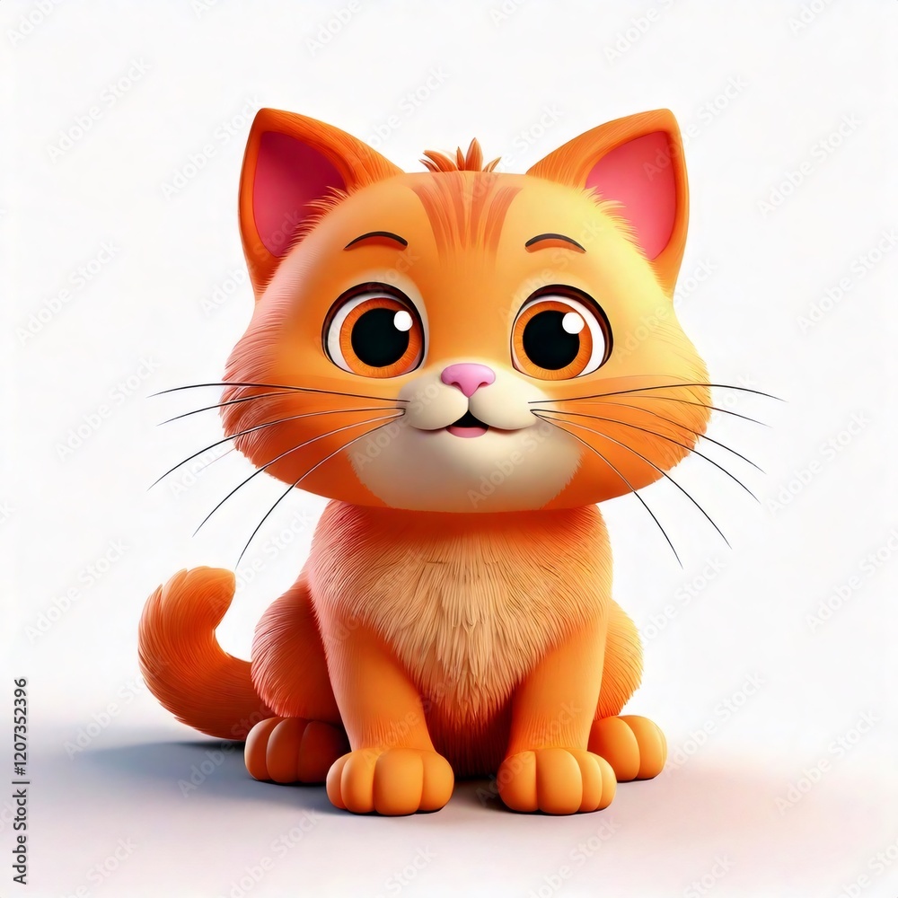 Fototapeta premium Adorable cartoon kitten sitting and looking inquisitive
