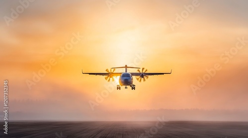 Wallpaper Mural Airplane in Flight Against a Stunning Sunset Sky, Capturing the Warmth and Serenity of Evening Light, Perfect for Travel and Aviation Themes Torontodigital.ca