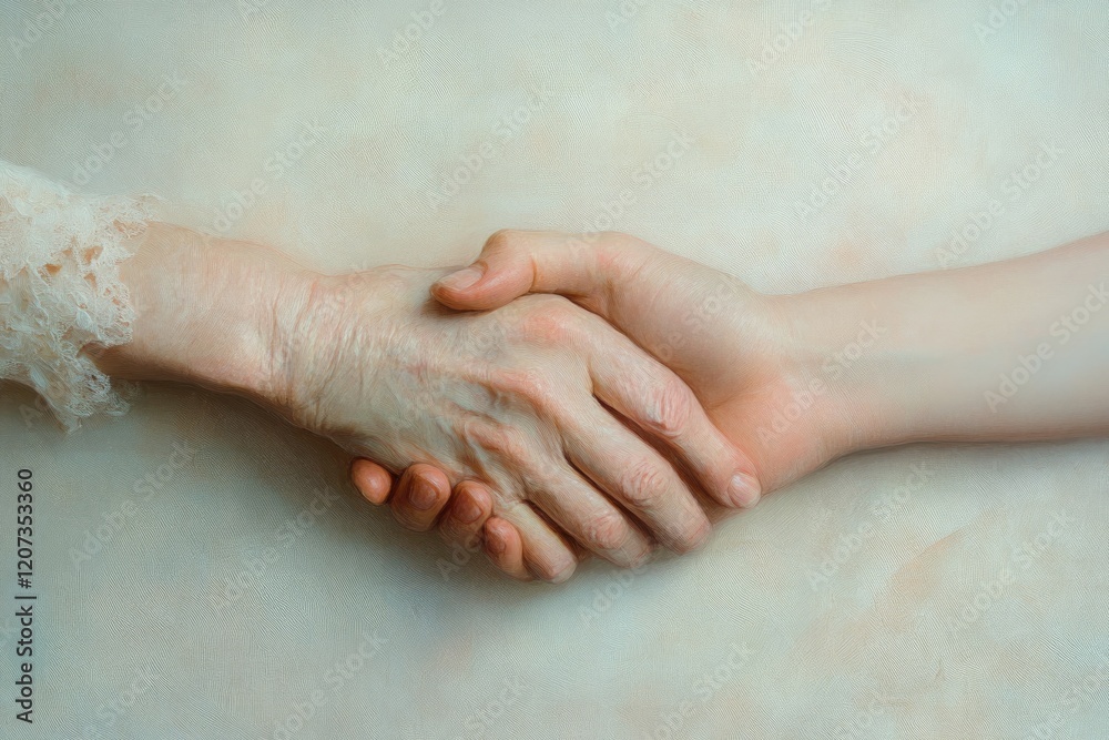 An elderly and young hand clasped together, symbolizing generational connection, support, and the passage of time. An elderly and young hand clasped together, symbolizing generational connection, support, and the passage of time.