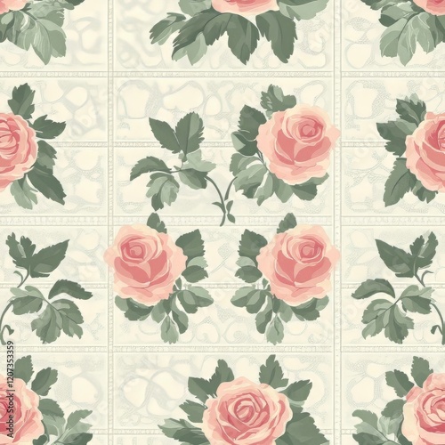 Wallpaper Mural Elegant Rose Pattern on Tiled Background Torontodigital.ca