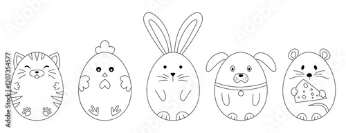 Eggs that look like different animals. Coloring book.