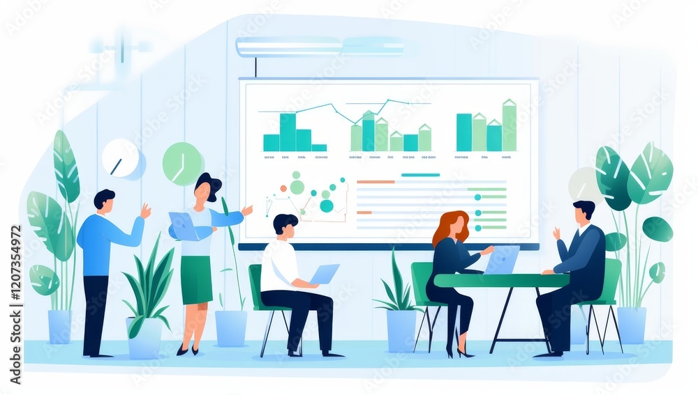 Business Team Analyzing Data During a Productive Meeting Business Team Analyzing Data During a Productive Meeting