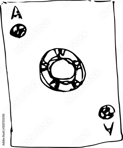 Ace with a poker chip image. Casino. Gambling, entertainment. White background, free space, vector illustration new