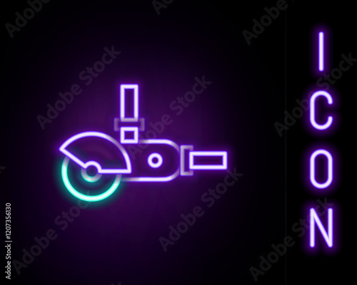 Glowing neon line Angle grinder icon isolated on black background. Colorful outline concept. Vector