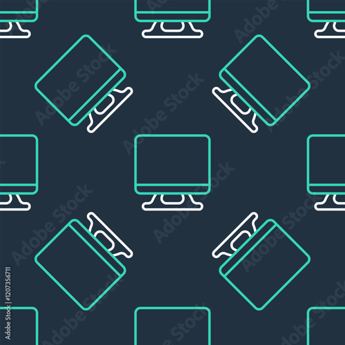 Line Smart Tv icon isolated seamless pattern on black background. Television sign. Vector