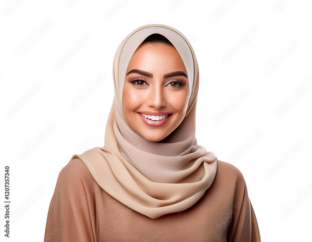portrait of a young beauty arab woman with veil in a transparent background