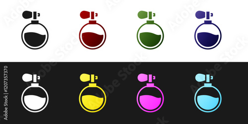 Set Perfume icon isolated on black and white background. Vector