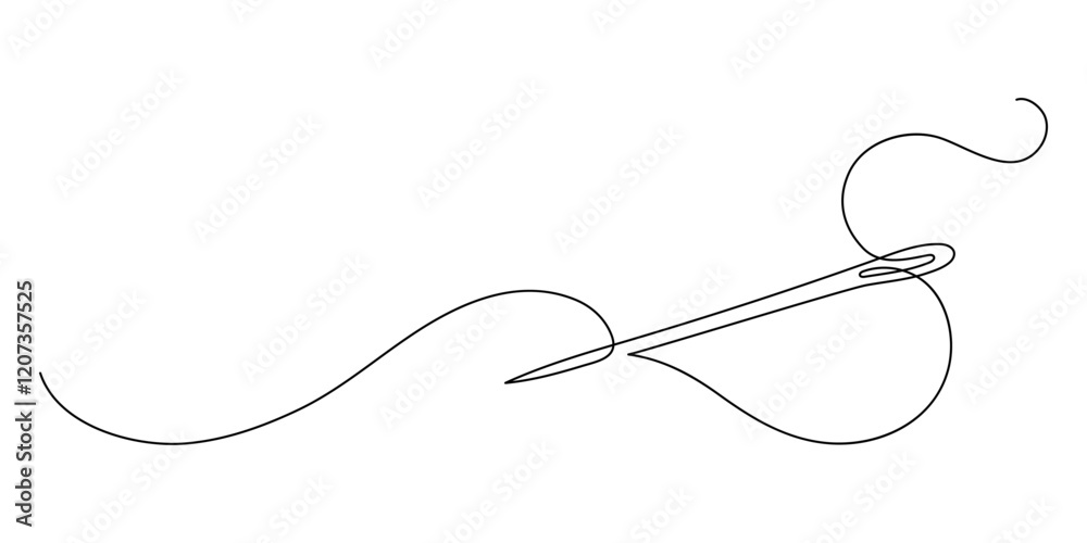 Needle and thread. Continuous line drawing. Needle and thread. Continuous line drawing.