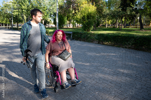 Couple on a college campus embracing disability with love and support