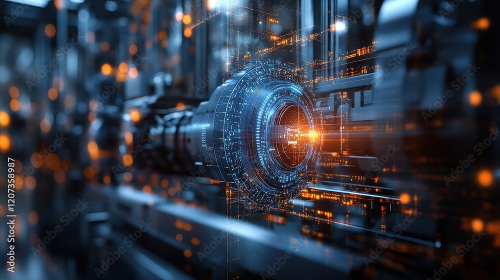 Smart factory with automated production lines on an industrial facility backdrop featuring IoT sensors enhancing industrial efficiency