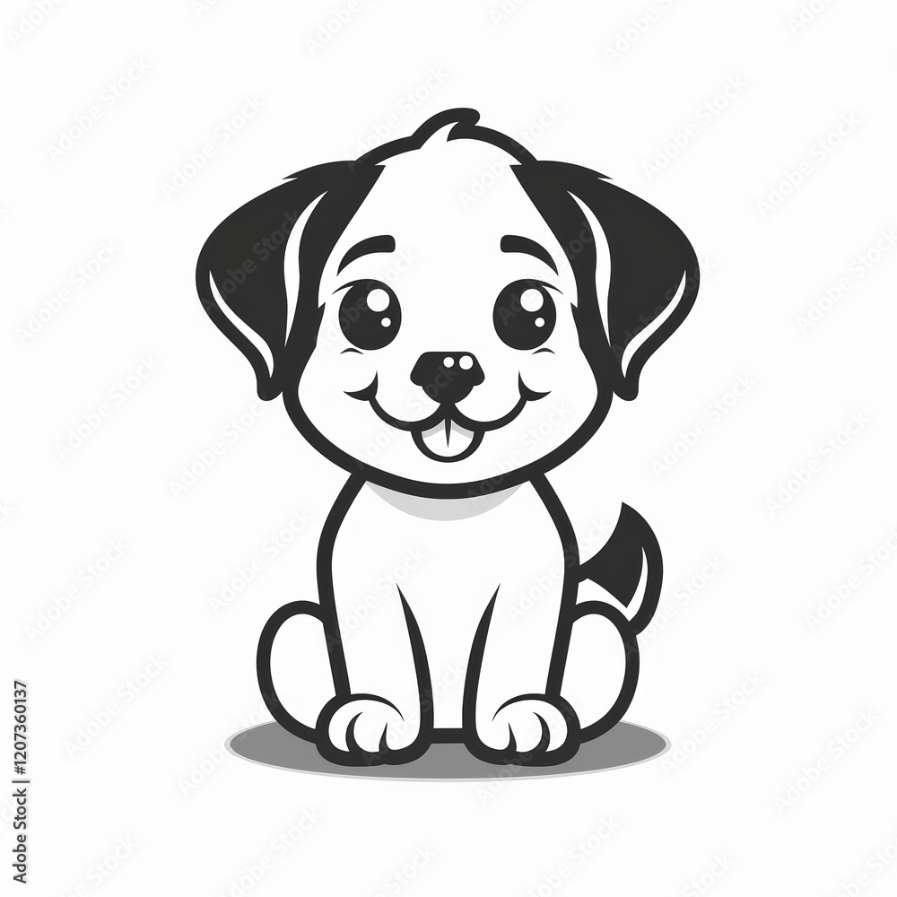 Cute Dog Vector Logo in Black and White Outline Design