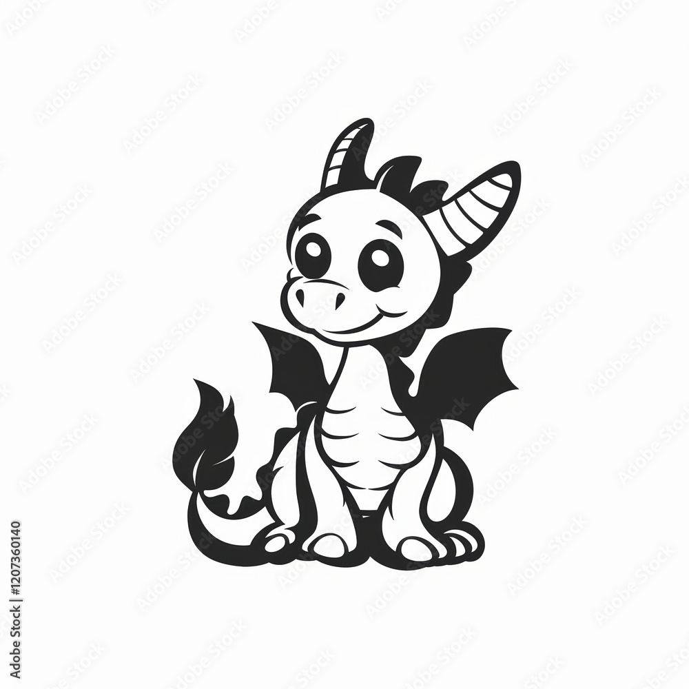 Cute Dragon Vector Logo in Black and White Outline Design Cute Dragon Vector Logo in Black and White Outline Design