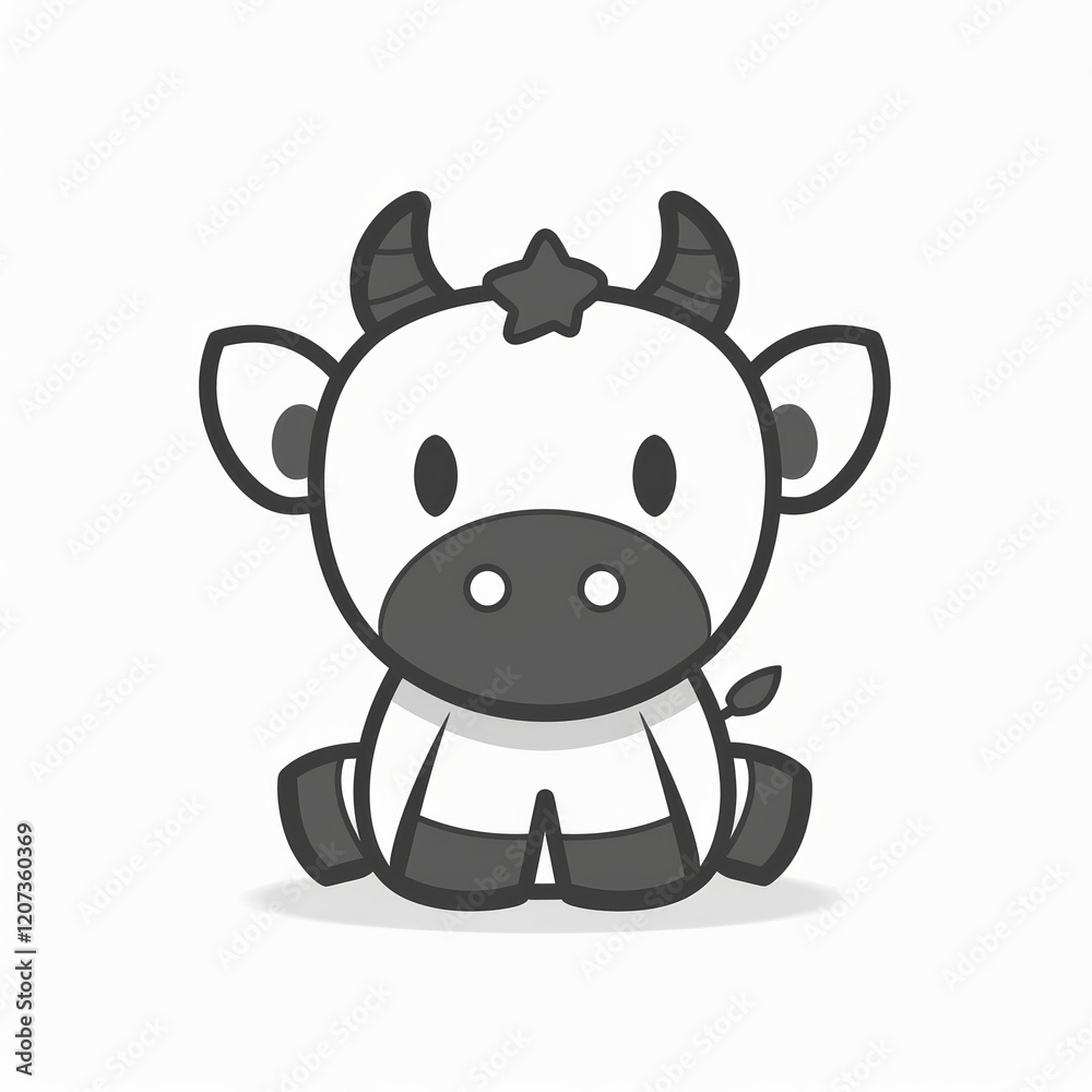 Cute Ox Vector Logo Design in Black and White Outline Style Cute Ox Vector Logo Design in Black and White Outline Style