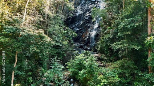 Close-Up of a Cascading Waterfall in a Forest Setting