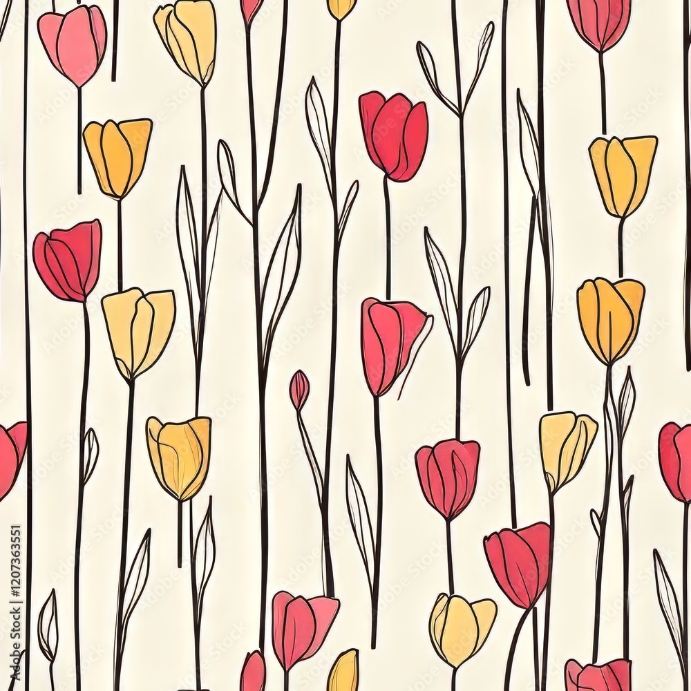 Fototapeta premium Red and Yellow Tulip Floral Pattern Design
