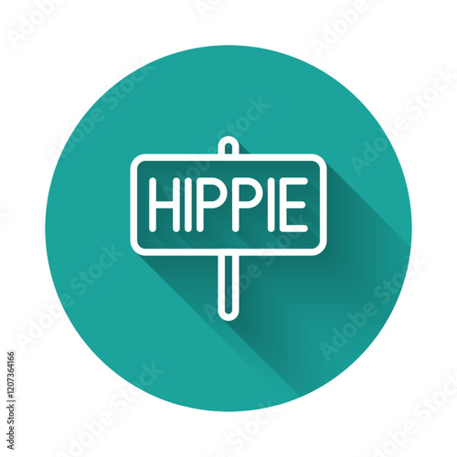 White line Peace icon isolated with long shadow background. Hippie symbol of peace. Green circle button. Vector