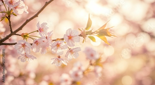 Delicate Cherry Blossoms in Golden Sunrise, Symbolizing Hope and New Beginnings