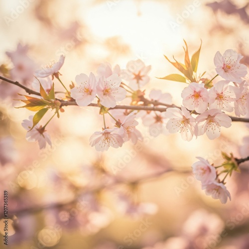 Delicate Cherry Blossoms in Golden Sunrise, Symbolizing Hope and New Beginnings