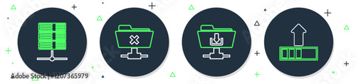 Set line FTP cancel operation, folder download, Server, Data, Web Hosting and Loading icon. Vector
