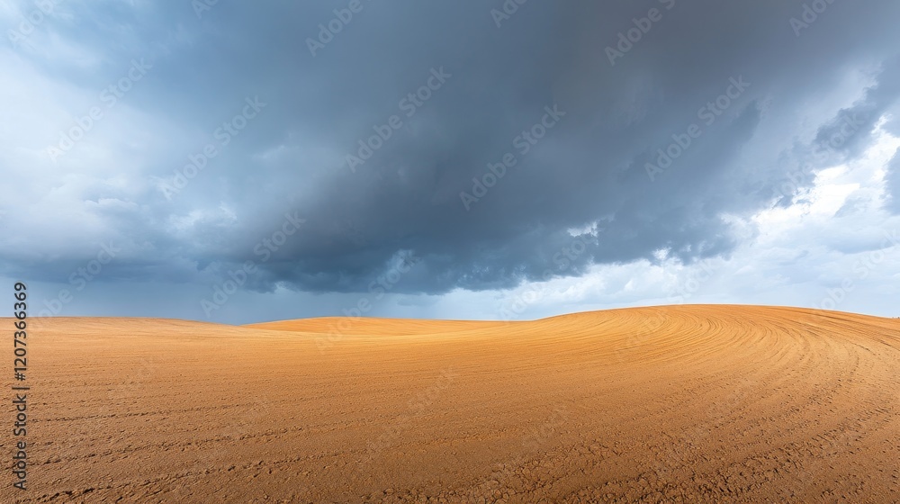 Expansive Desert Landscape Under Dramatic Gray Cloudy Sky With Rolling Sand Dunes and Textured Earth Surface Highlighting Nature's Serenity and Beauty Expansive Desert Landscape Under Dramatic Gray Cloudy Sky With Rolling Sand Dunes and Textured Earth Surface Highlighting Nature's Serenity and Beauty